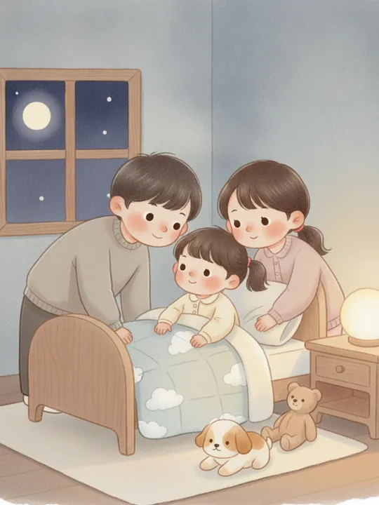 かぞく みんなで おやすみ の表紙の挿絵